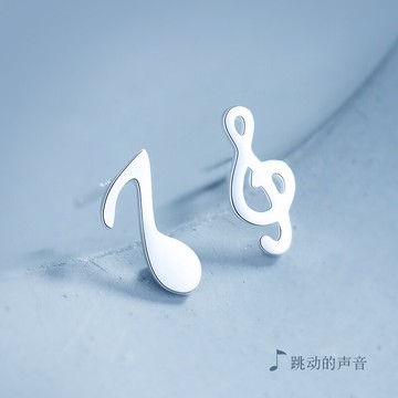 925純銀音符耳釘女新款潮網紅洋氣適合短發的百搭不規則耳環