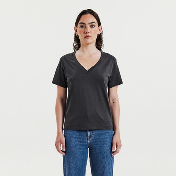 Bread & Boxers 女用優雅V領純棉T恤 - 煙燻灰