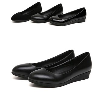 平底單鞋女圓頭淺口皮鞋上班工作鞋黑色正裝職業大碼女鞋舒適軟底