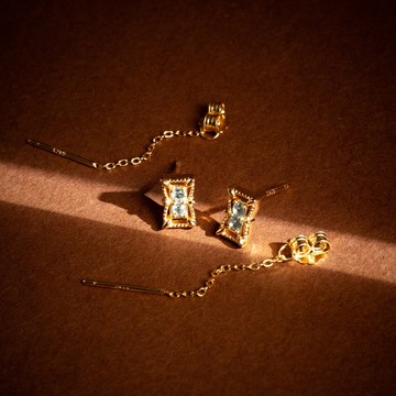 女爵 | 瑞士藍托帕石 S925純銀 | 古典方鑽耳環