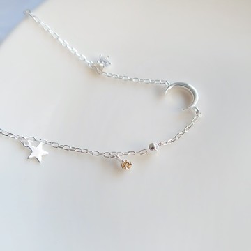 925純銀 黃水晶 月亮 星星 小鑽 客製化刻字 手鍊 免費送禮包裝