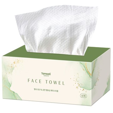 Tamsaa 100% 純棉壓紋一次性潔面巾 60張  白色  1個