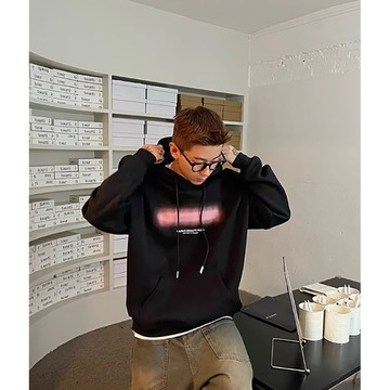 噴色漸變印花全棉連帽衫加絨秋冬款男士上衣外套