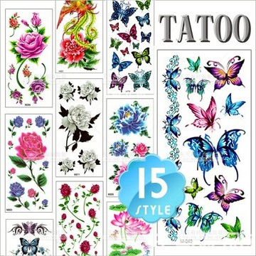 紋身刺繡轉印貼紙女性系列-單張(不挑款)[78195]玫瑰/蝴蝶/蓮花/花仙子