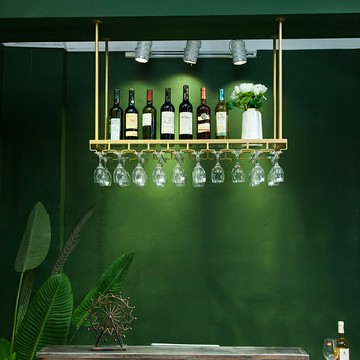 吧檯吊架 懸掛置物架 懸掛紅酒杯掛架倒掛高腳杯掛架家用紅酒架酒瓶架輕奢吧臺吊架酒架『XY40479』