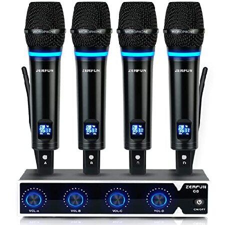 ZERFUN Channel Rechargeable Wireless Microphone System, UHF Metal Karaoke Mics Cordless Professional Handheld for Singing Church, VOL Control, 4x50