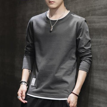 秋季長袖t恤男2025新款韓版潮流純棉百搭寬松休閑圓領打底衫衛衣