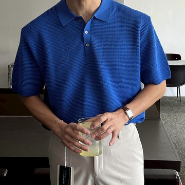 正韓Air Cool堅挺鉤針翻領短袖針織上衣 6色 YUPPIE 預購商品 0616