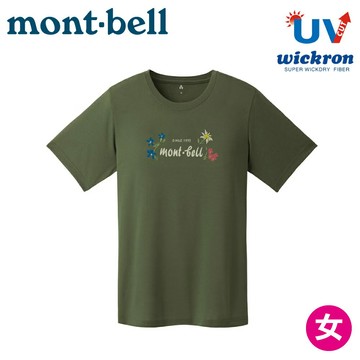 【Mont-Bell 日本 WIC.T SWISS FLOWERS女款短袖排T《卡綠》】1114855/圓領衫/防曬/吸濕/排汗