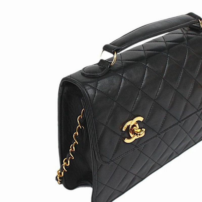 シャネル CHANEL ラムスキン 黒 ダブル ターンロック ココマーク