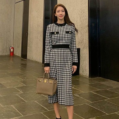 45r ワンピース 千鳥柄 コットン ワンピ ネイビー グレー 古着女子