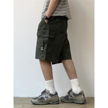 JOYZONE復古水洗做舊工裝短褲男潮流寬松直筒日系休閑百搭五分褲