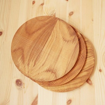無深度)天然柚木圓型餐盤S號-條紋款│22cm不上漆原木製 露營野餐