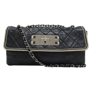 【二手名牌BRAND OFF】CHANEL 香奈兒 黑色 菱格紋 羊皮 East West Mademoiselle 鍊帶 肩背包 無卡