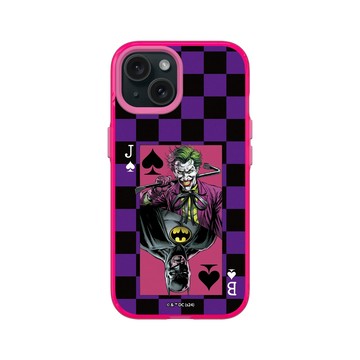 iPhone 15 Clear 粉漾桃 - Joker - 小丑與蝙蝠俠撲克牌 - 棋盤風格