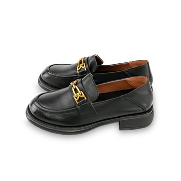 (限時⬊3折)GREEN PINE全真皮擦色兩穿寬楦粗跟樂福鞋 黑色 (00338336)