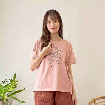 花木馬日系女裝簡約圓領印花休閒T恤