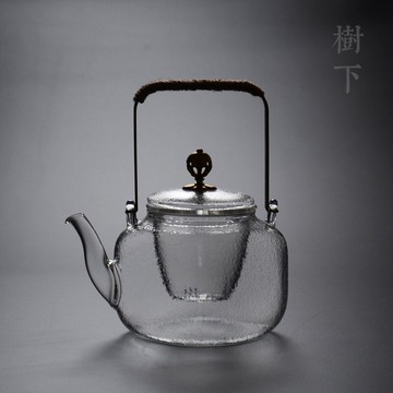 日式提梁壺錘紋磨砂耐熱玻璃煮茶壺燒水壺煮水壺泡茶過濾煮茶器1入