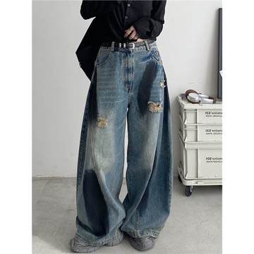 【清倉價】寬松休閑長褲子秋款薄款闊腿褲燈籠褲潮流寬松牛仔褲