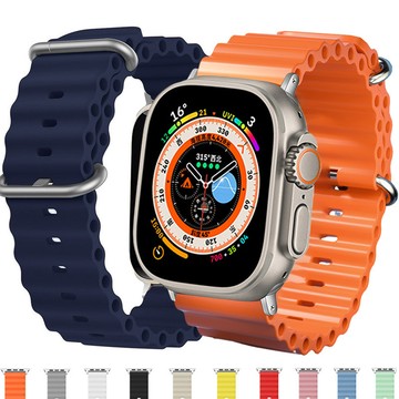 海洋矽膠運動錶帶兼容apple Watch Ultra2 49mm 41mm 40mm 38mm 45mm 44mm 4