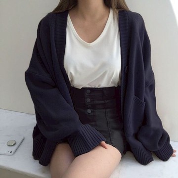 ZUCA”S - 韓系溫柔歐膩 復古V領針織外套 簡約 溫柔 顯瘦 毛衣 長袖針織開衫外套 - GU-8725