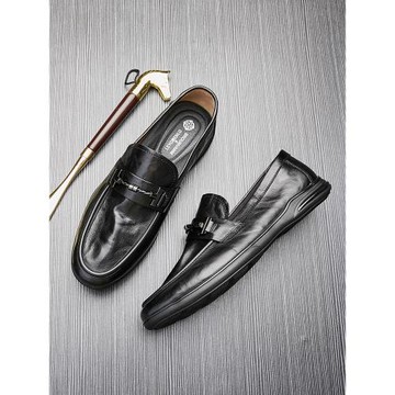 鉑巍豆豆鞋男士夏季商務正裝真皮一腳蹬懶人鞋軟底駕車休閑皮鞋潮