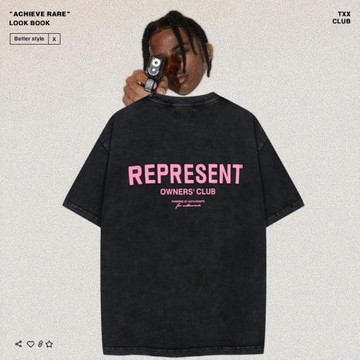 REPRESENT彩色字母印花復古水洗做舊Vintage高街男女寬松短袖T恤