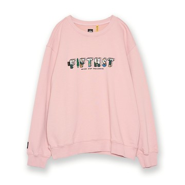 5th STREET｜山形｜中性｜山景刺繡長袖T恤｜粉紅