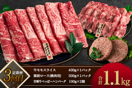 1度に3種お届け≪3か月お楽しみ定期便≫お肉＆加工品すぐれものセット(総重量3.5kg以上)　肉　牛肉　豚肉　惣菜　宮崎牛　国産 IC3-23