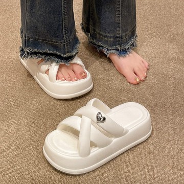 寶島家居~厚底拖鞋女5cm增高交叉麵包拖鞋外穿EVA軟底涼鞋防滑沙灘涼拖鞋