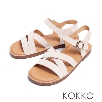 KOKKO簡約質感麂皮編織寬帶涼鞋白色