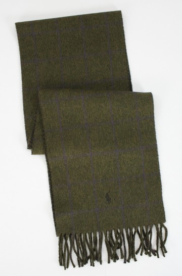 美國百分百【全新真品】Ralph Lauren RL男女 羊毛 墨綠格紋 馬 雙面大地色 Polo圍巾領巾 免運