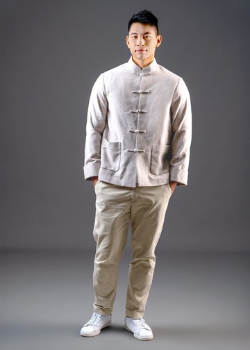 男士粗花呢唐裝外套 (淺褐色) |香港設計|休閑