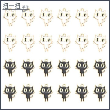 DIY串珠✨ 滴油大眼睛可愛貓咪吊墜diy閤金飾品配件皮筋耳飾項鏈手鏈掛件 手作材料 飾品配件