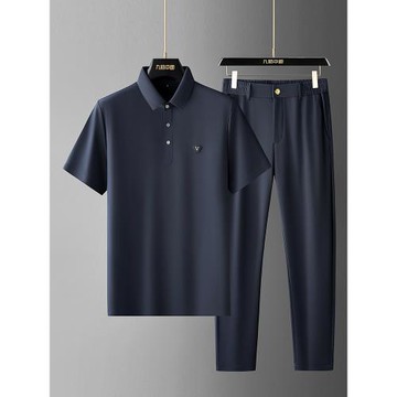 (免運)高端品牌中年男士運動套裝夏季POLO衫冰絲商務休閑兩件套速干免燙