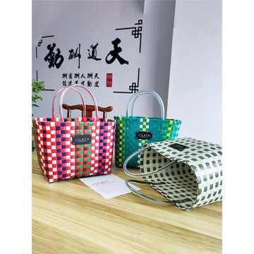 手提彩色菜籃子水桶手工編織包大容量包包女夏2025新款手拎購物袋