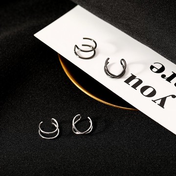 925純銀雙層耳環女年新款潮無耳洞耳夾簡約網紅小巧耳飾