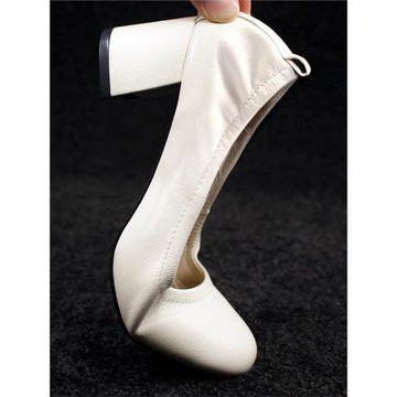 圓頭新款職業軟皮高跟鞋女不磨腳粗跟工作鞋不累腳舒適羊皮單鞋女