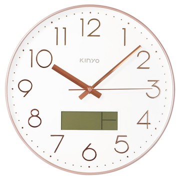 Kinyo 靜音日曆掛鐘 12吋  玫瑰金