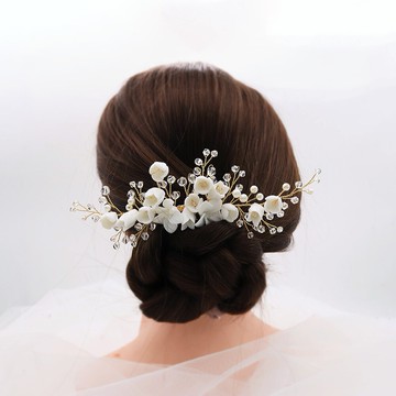 髮飾水晶髮梳-珍珠花卉手工繞線頭飾73xr7【獨家進口】【米蘭精品】