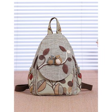 百搭雙肩包民族風女士帆布背包大容量時尚編織包帆布布藝拉鏈包