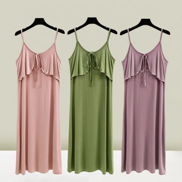 夏季莫代爾睡裙吊帶裙寬松顯瘦a字裙薄款內搭長裙洋氣大碼家居裙