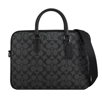 COACH CJ630 品牌印花LOGO手提兩用筆電包.黑灰