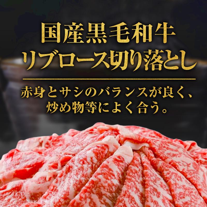 送料無料 黒毛和牛 リブロース 切り落とし 500g 国産 牛肉 焼肉 しゃぶしゃぶ すき焼き 牛丼 専用たれ付き レシピ付き お取り寄せ