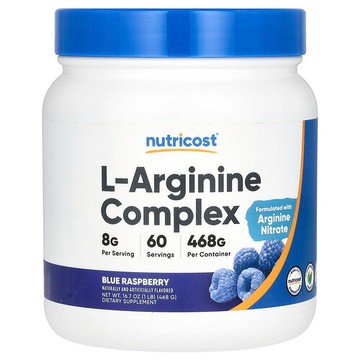 Nutricost, L-精氨酸複合物，藍樹莓味，16.7 盎司（468 克）