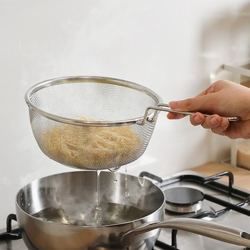 日本霜山 304不鏽鋼單柄深型瀝水籃/撈麵漏勺(大)