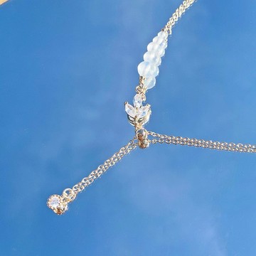 月光石 14K包金 天然水晶 伸縮項鍊頸鍊 可調節項鍊