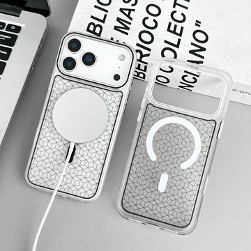 無線充電 防摔保護殼 高級細圈磁吸3D雕刻格纹肤感  適用於iphone 17 16 15 14 promax手機殼