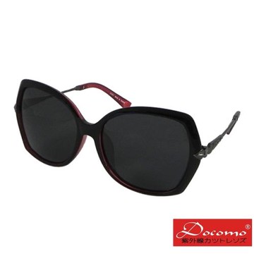 【Docomo偏光女款太陽眼鏡】厚度鏡片設計　外黑內粉美感框體　女性縮小臉專用