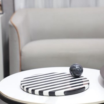輕奢侘寂風黑白條紋大理石球圓形香薰裝飾托盤玄關電視柜家居飾品